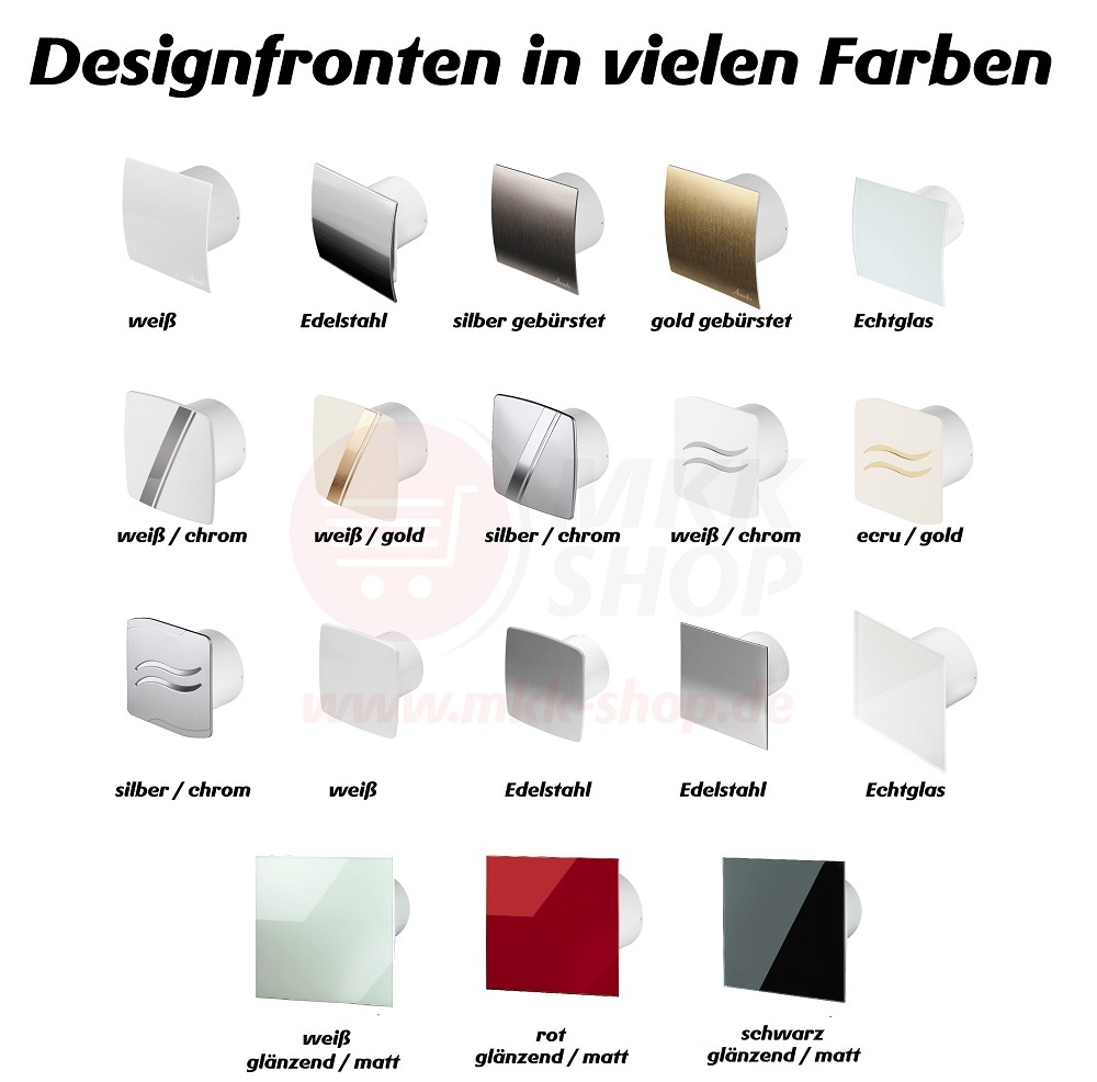 Bad-Decken-Lüfter Echtglas Ø 125 mm Wand-Ventilator Nachlauf